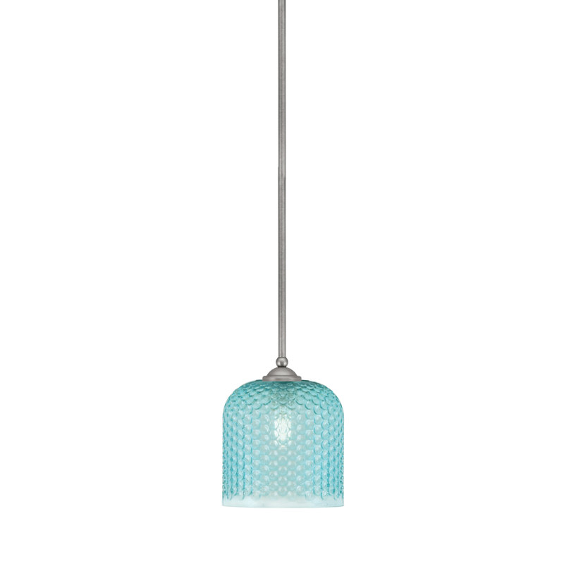 Mini-luminaire suspendu à tige suspendue Somerville, présenté en graphite, verre turquoise de 7 po, Nickel brossé
