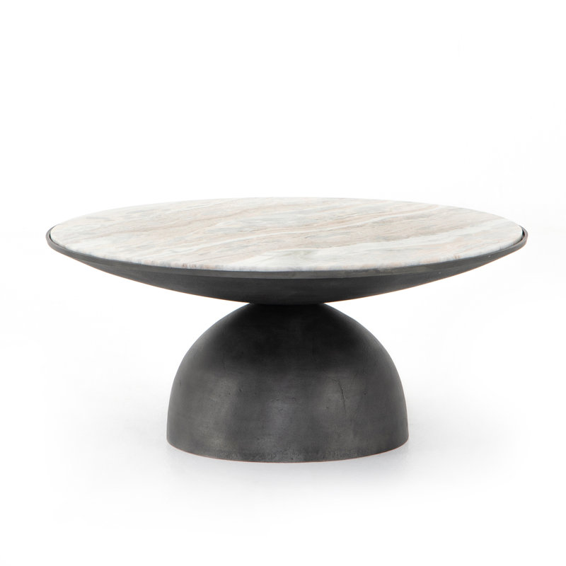 Corbett Marble Coffee Table, Creamy Taupe Top/Light Gray Base, 15.75" H x 35.25" L x 35.25" W