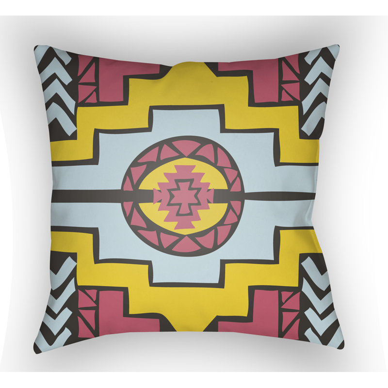 Yindi Indoor/Outdoor Throw Pillow, 18" H x 18" W x 4" D, Blue/Yellow