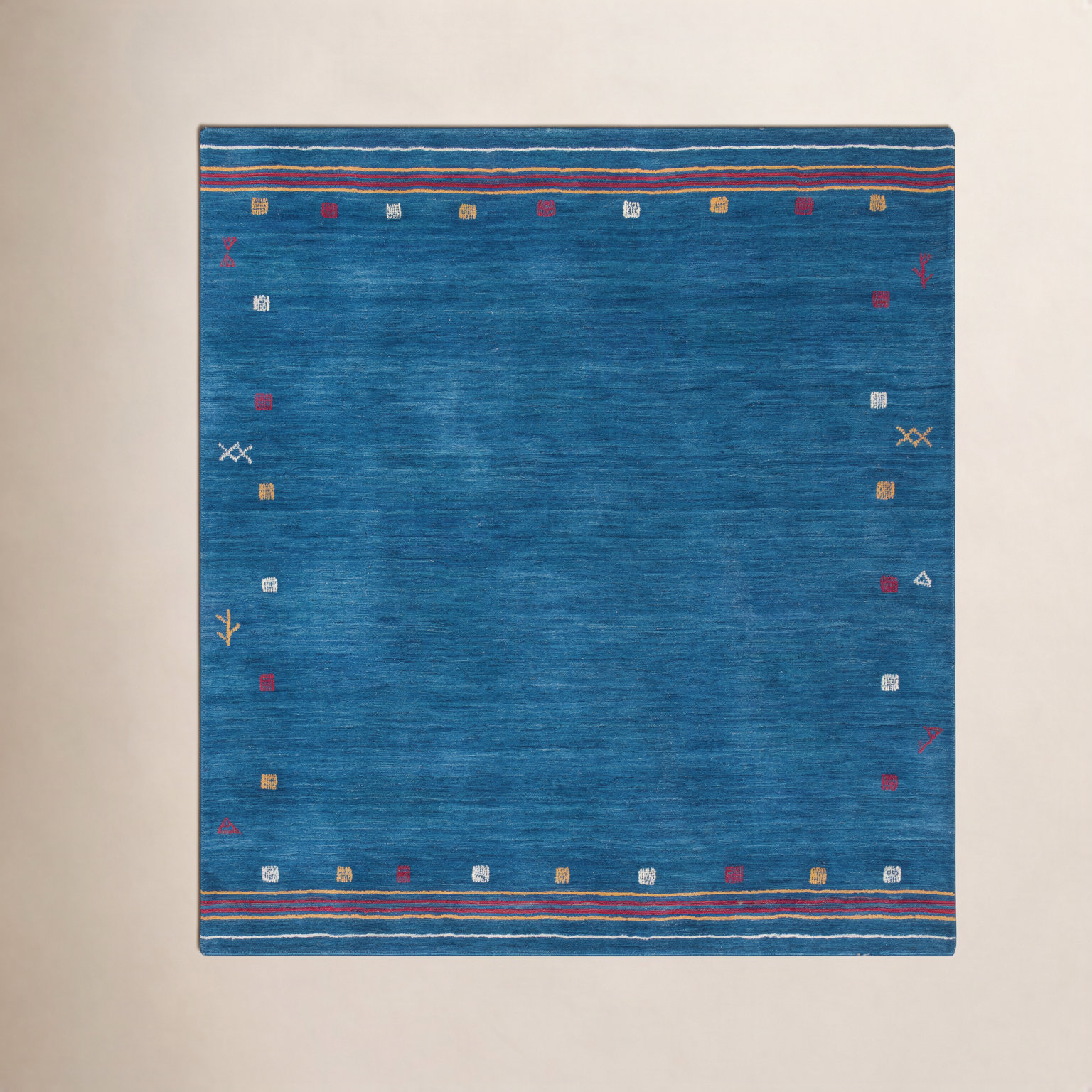 Danette Blue Southwestern Hand-Loomed Wool Rug, Square 6'