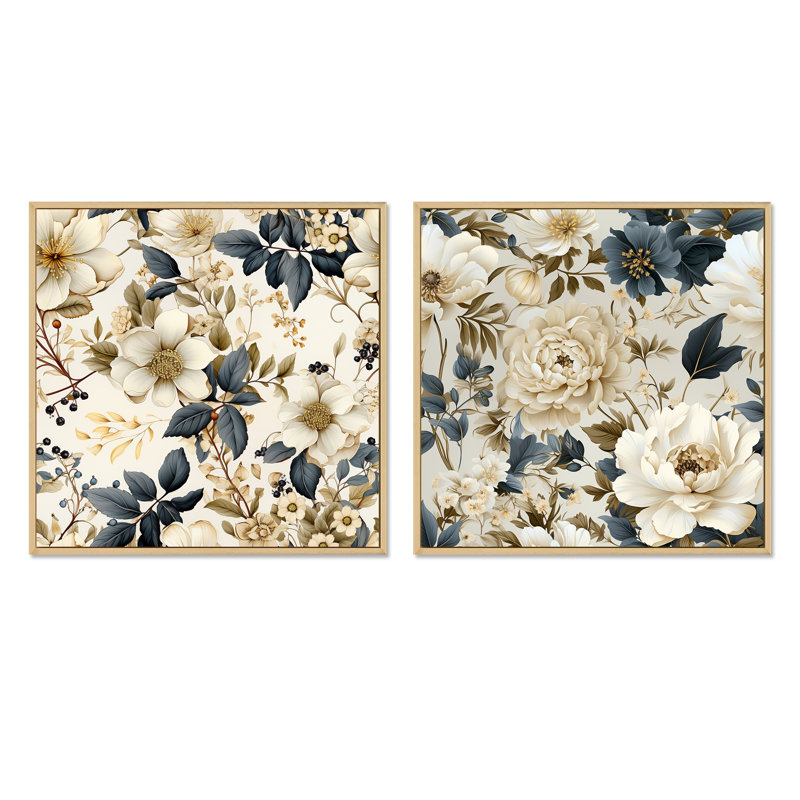 Ensemble de 2 colliers floraux à motif floral System, H 16 po x l 33 po, Cadre flottant brun