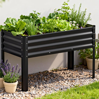  Raised Garden Bed With Legs 4X2x2.5Ft,Large Elevated Galvanized Metal Planter Box With Drainage Holes,Outdoor Growing Kit With Gloves Tools For Backyard Patio Lawn,Black