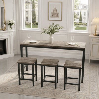 Long Dining Table Set with 3 Stools
