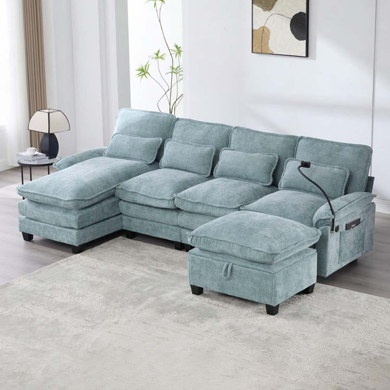 Canapé modulaire en U en chenille de 106 po, Bleu menthe