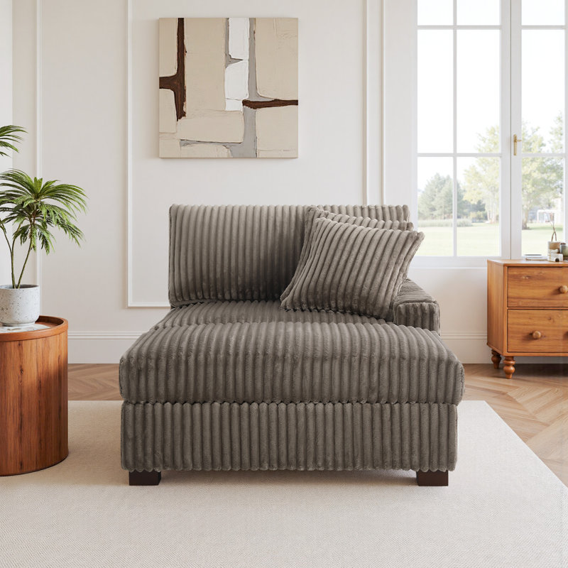 Upholstered Chaise Lounge, Light Brown, Right Hand Facing