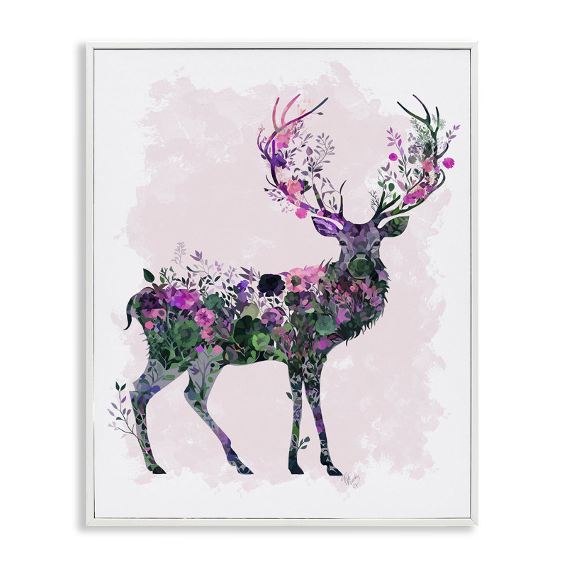 Art à giclée encadrée de cerf sauvage par Fab Funky, Blanc, H 14 po x l 11 po
