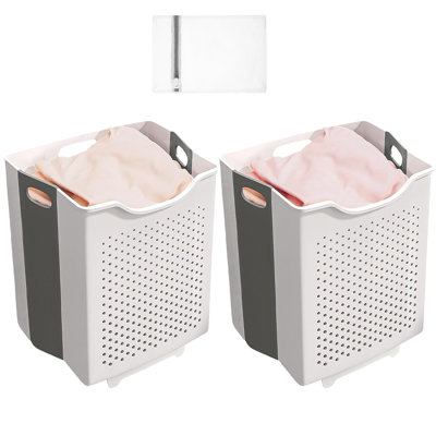 Ensemble de 2 paniers à linge pliables, panier à linge suspendu - Conception ventilée et peu encombrante, convient aux salles de bain, aux chambres à coucher, aux dortoirs, aux salles de lavage, avec un sac à linge gratuit