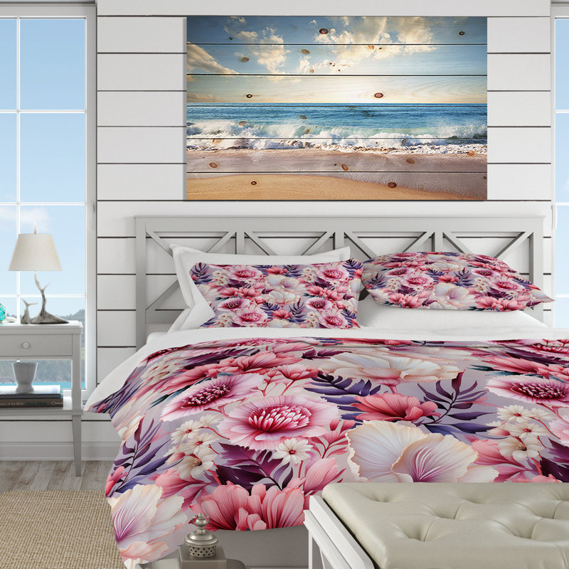 Literie coquillage Serenade V à motif tropical II, Housse de couette pour très grand lit et 2 très