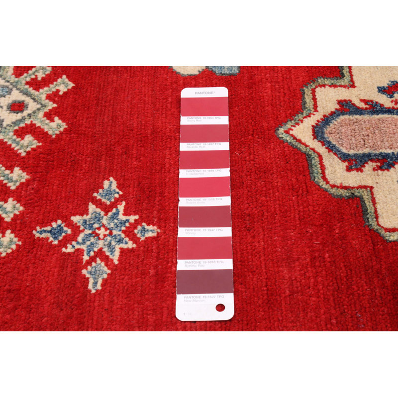Tapis rouge / noir en laine noué à la main de conception unique 3 pi 5 po x 5 pi Yerres