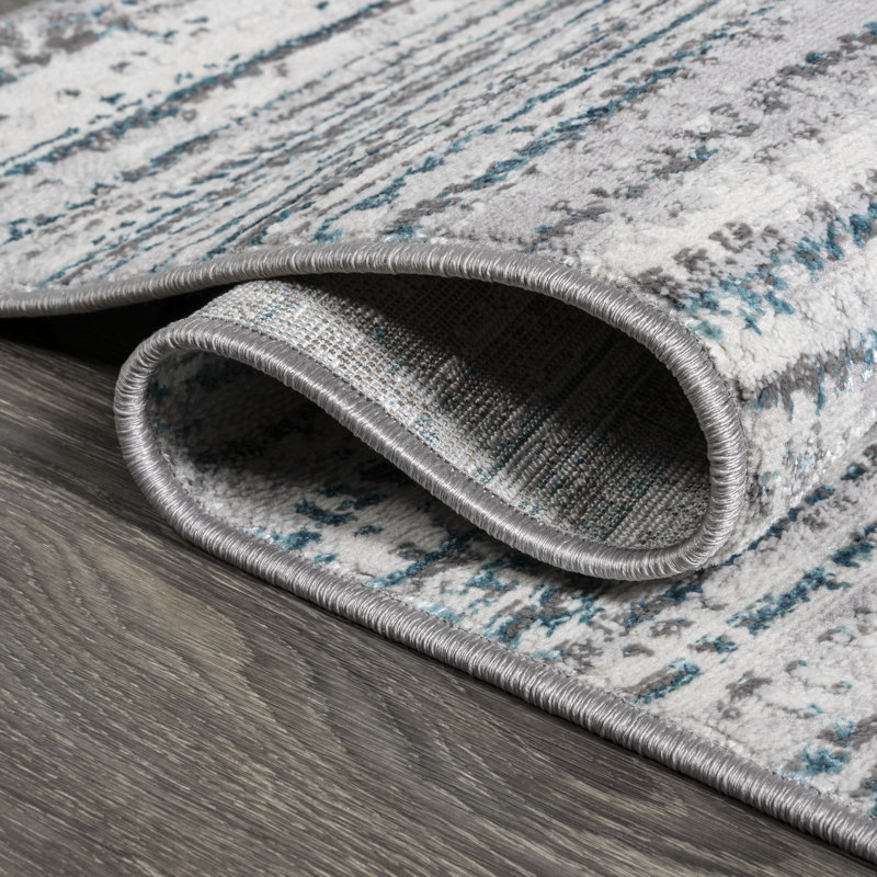 Asahn Loom Modern Strie' Gray/Turquoise Rug, Rectangle 7'8" x 10'