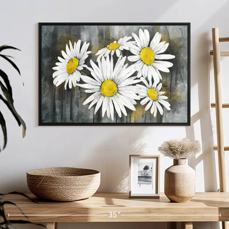 Bouquet de marguerites, 25 po x 17 po, Cadre flottant noir