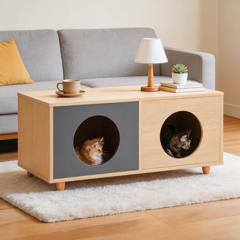 Table basse 4 pieds avec rangement pour animaux de compagnie