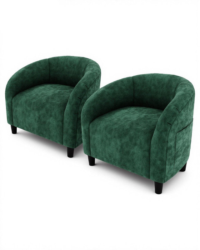 Ensemble de 2 fauteuils demi-tonneau en velours - Fauteuil club compact avec siège rembourré et pieds robustes pour le salon, la chambre à coucher et la réception