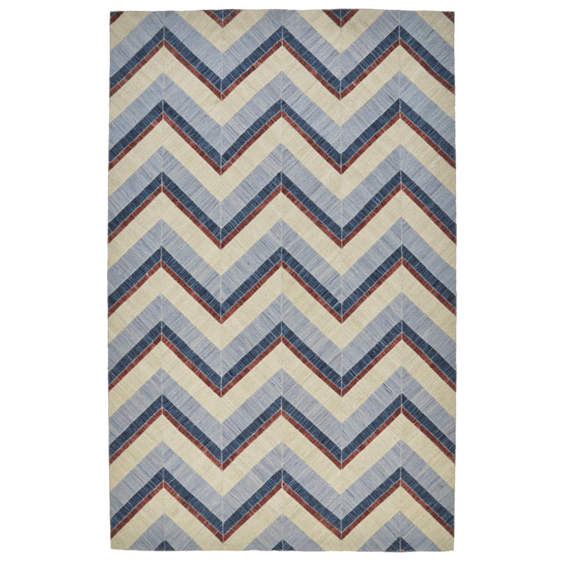 Tapis bleu/ivoire à la main noué la Cabrillo, Rectangle 8 pi x 10 pi