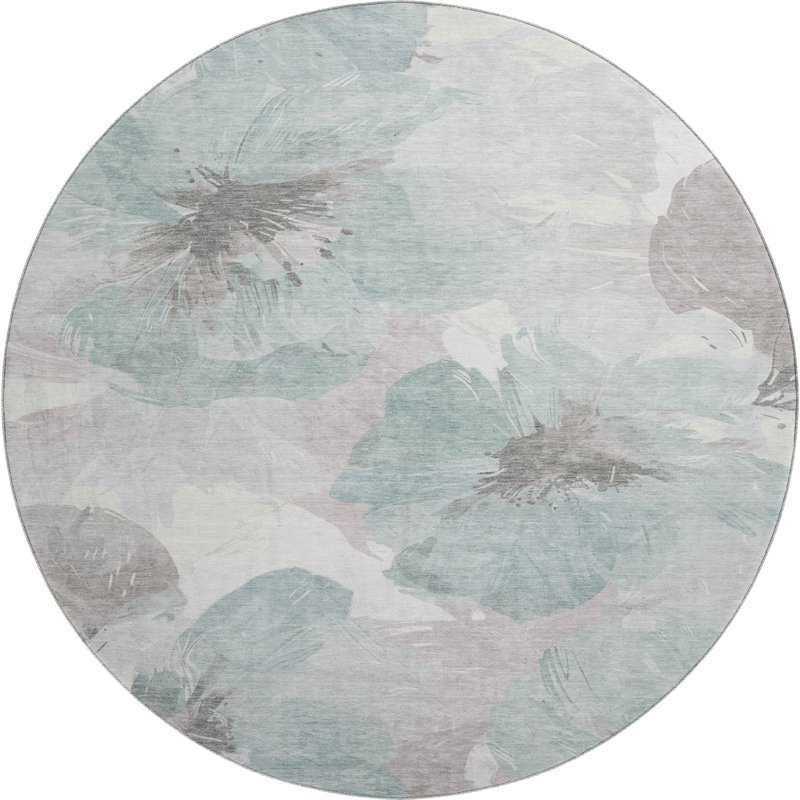 Premium Machine Washable Harjo AMF1554 Floral Rug, Round 8'