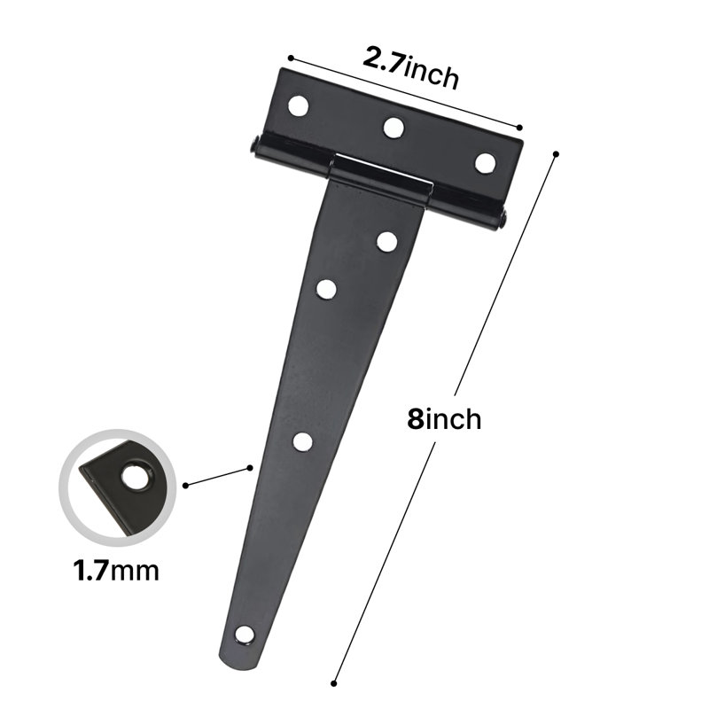 Domira 2 Pack 200Mm (8") Heavy Duty T-Hinges With Screws – Black Coated Metal Hinges For Wooden Gates, Shed & Barn Doors