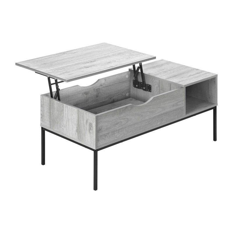 Table basse 42 po rectangulaire avec plateau relevable, gris et métal, style contemporain moderne | Idée cadeau, Gris