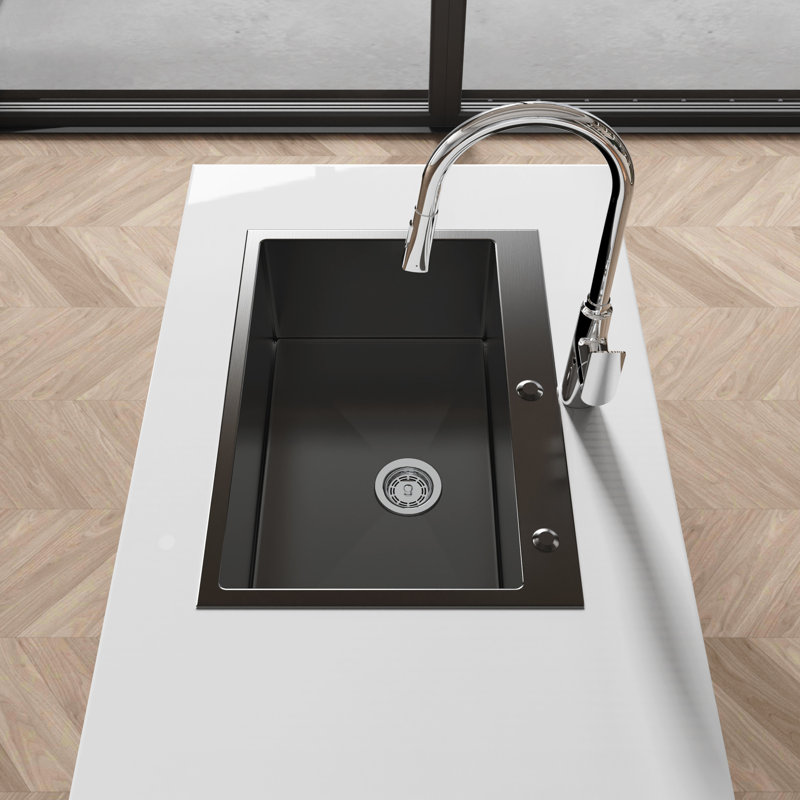 Évier de cuisine en acier inoxydable 27 x 19 - encastré avec technologie de réduction du bruit et diversion élégante en forme de X pour un drainage rapide