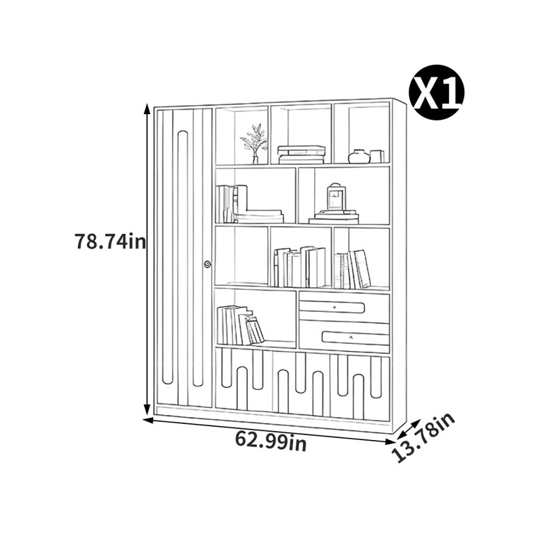 Bibliothèque de rangement de style chinois, Brun, (7 tablettes) H 78,74 po x l 62,99 po x P 13,78 po