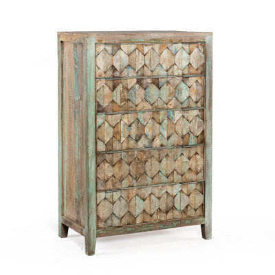 Fleta Teak Solid Wood 32.5 " W 5 - Drawer Dresser