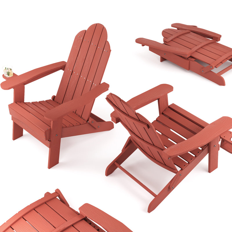 Chaise Adirondack pliante en plastique, Rouge, 4
