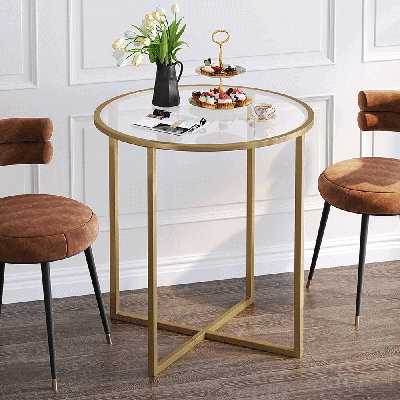D27 "Table de salle à manger / table de bar en verre trempé (doré)