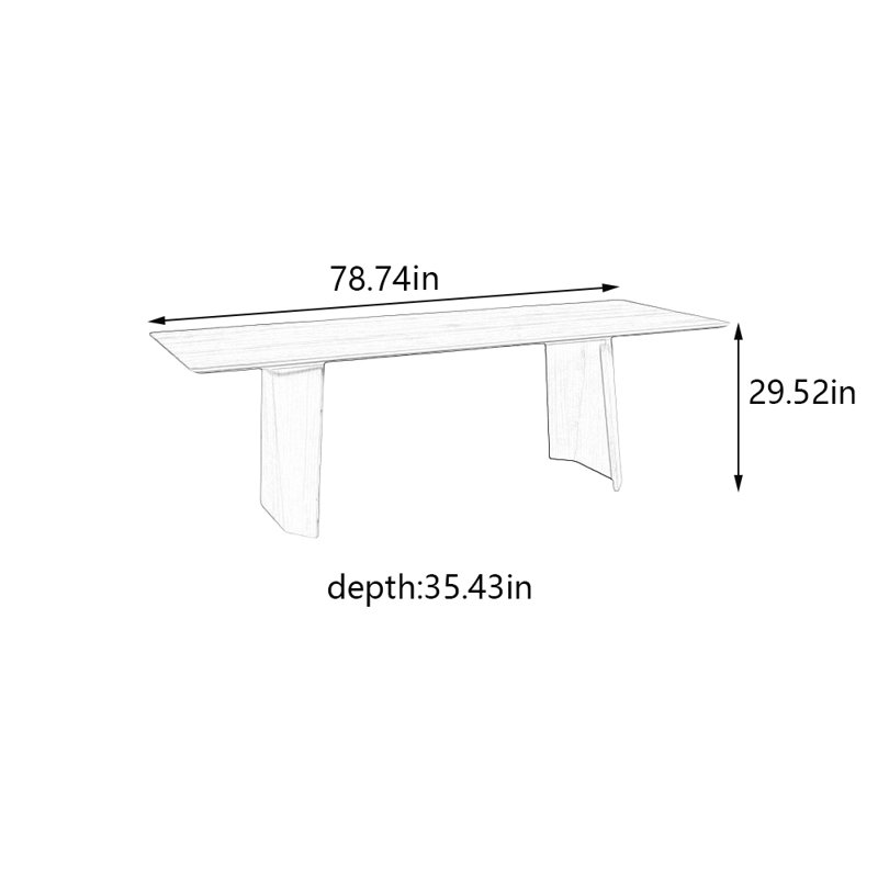 All solid wood rectangular dining table, 29.52"H x 78.74"L x 35.43"W, Dark Brown