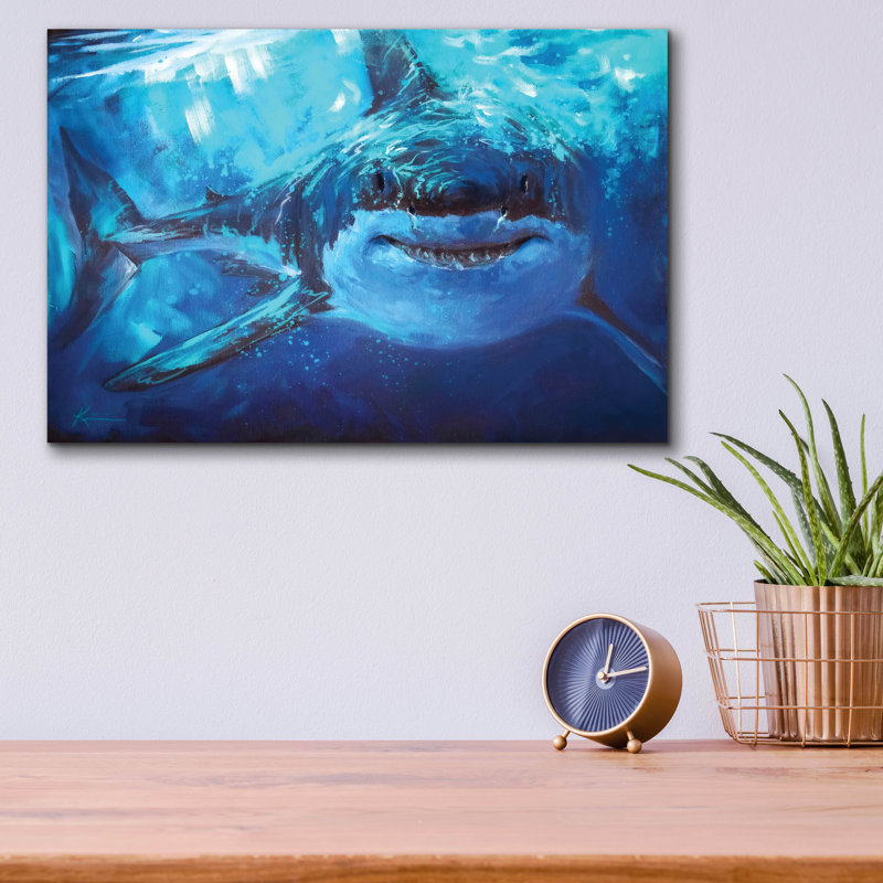 Highland Dunes 'Deep Blue Great White Shark' by Lindsay Kivi Acrylic Glass Wall Art, 12" H x 16" W x 0.13" D