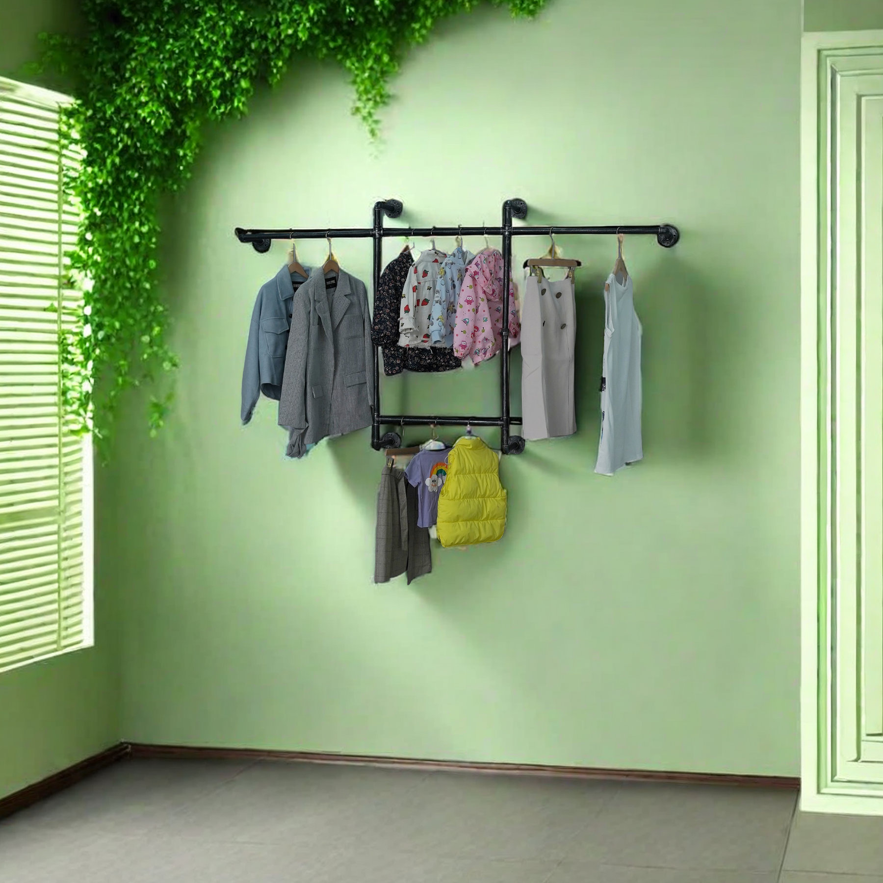 Williston Industrial Pipe Garment Rack, Metal Wall Mounted Heavy