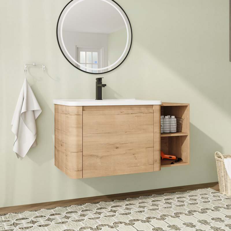 Meuble-lavabo mural flottant avec plateau en céramique, 40"