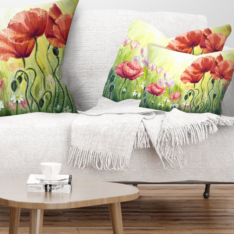 Poppies in Morning - Coussin décoratif à imprimé floral, 12 po x 20 po, Rectangle