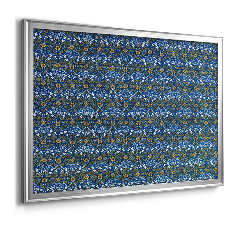 Motif floral répétitif (bleu et or) -William Morris-Toile tendue avec châssis-c. 1880, 26,5 x 36,5, Toile avec cadre, Argent
