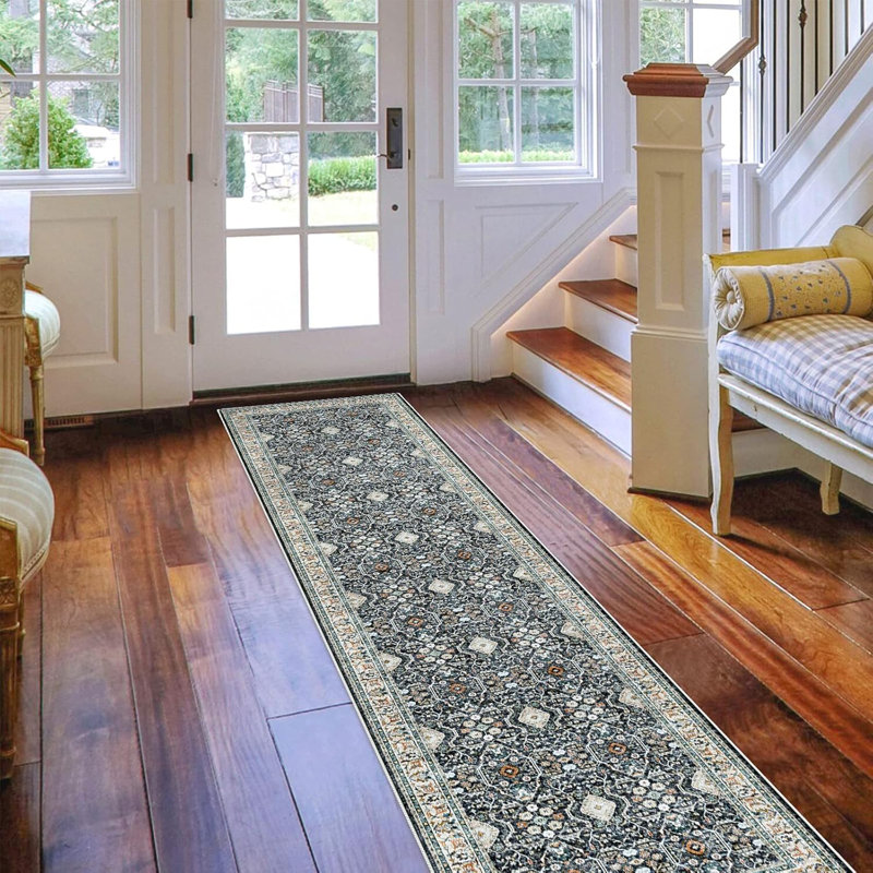Non Slip for Hallways,Washable Hallway Rug,Long Ultra Soft Kitchen Rug,Non Shedding Accent Farmhouse Rugs (Black)