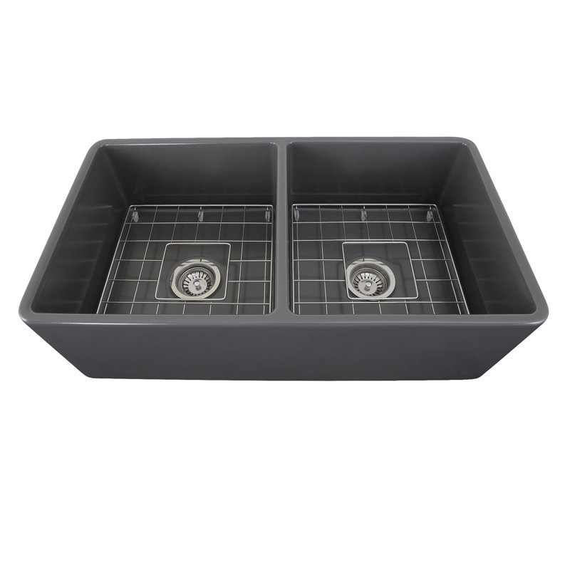 Cape 33.25'' L Double Basin Kitchen Sink, Bluff Gray