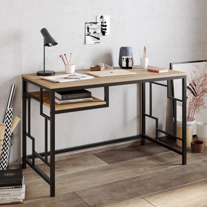 Victory Metal Base Writing Desk, Walnut/Black