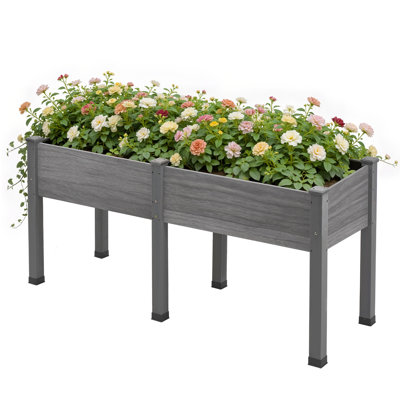 Lit de jardin surélevé Yadid, jardinière en bois surélevée de 72 x 24 x 30 pouces avec doublure de lit, pieds, cloison, trous de drainage, support pour cour, patio, capacité de 300 lb - gris