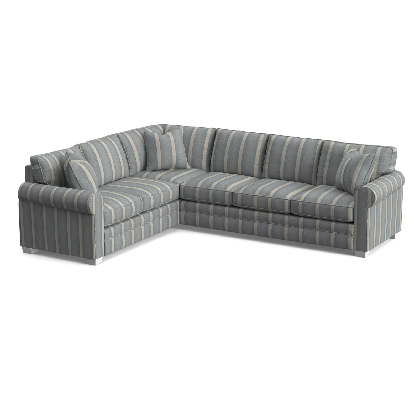 Bedford Upholstered L-Sectional, Light Blue and White Stripe; 0256-54, Left Hand Facing, Frost White Finish