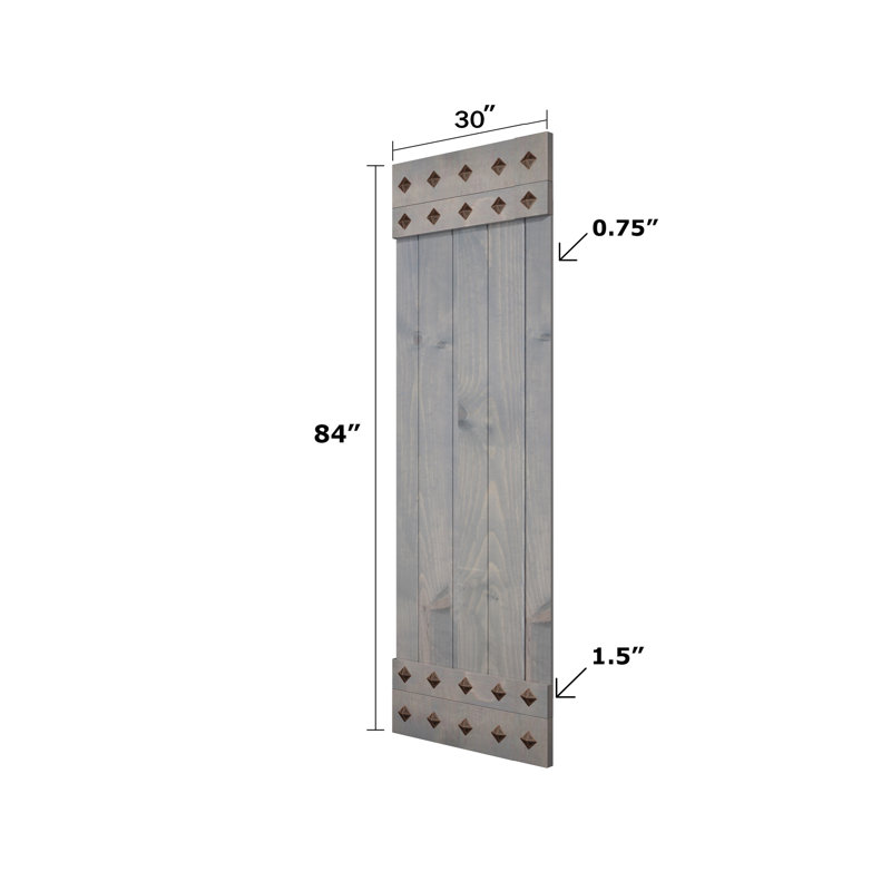 Porte de grange à panneaux et en bois avec quincaillerie d'installation, 60 po x 84 po, Gris français