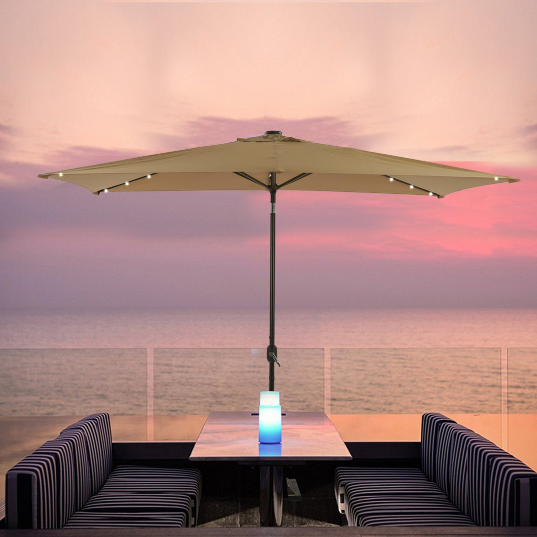 Sikeston 118.1'' x 78.7'' Rectangular Lighted Tilt Market Umbrella Arlmont & Co. Fabric 