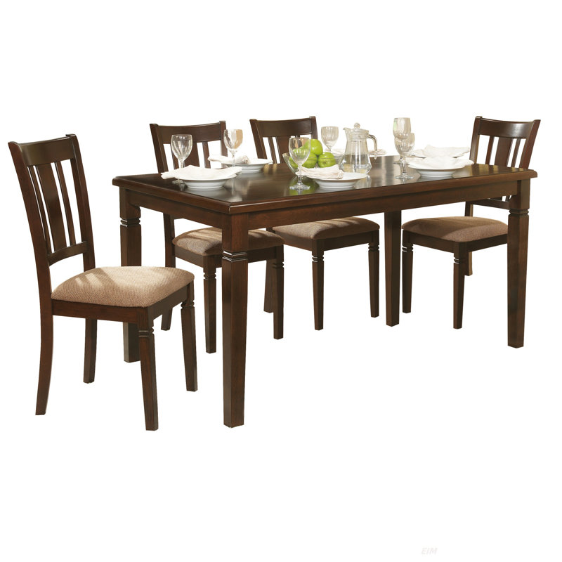 5Pc Transitional Style Dining Furniture Set Table And 4X Side Chairs Fabric Upholstered Seat Espresso Finish Wood (Dining Set)