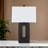 27 Inch Table Lamp Set Of 2, Black Rectangular Cutout Base, Fabric Shade