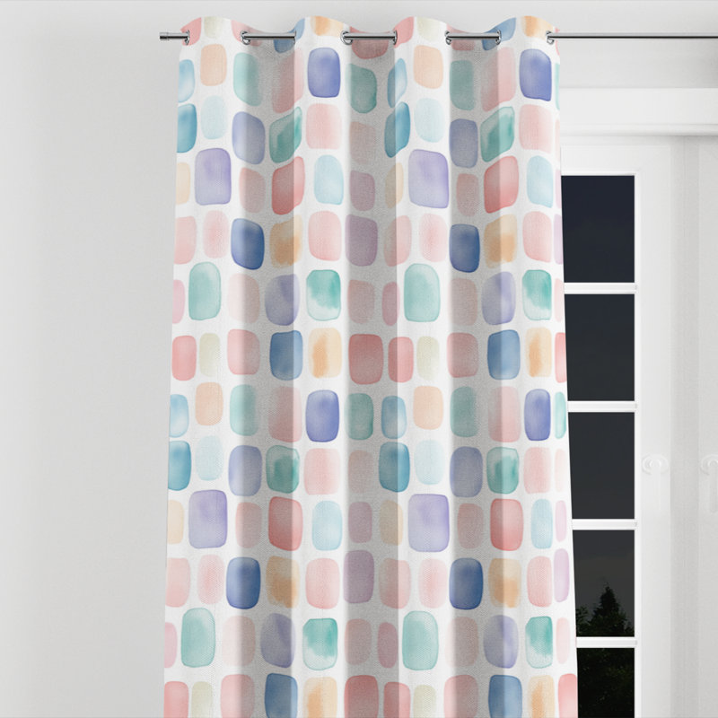 Rideaux en velours à motif géométrique Kids, L 52 po x L 108 po, Œillets argentés