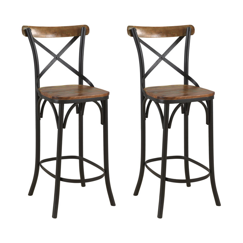 Jaydynn Solid Wood Counter Stool with Iron Frame, Black, Bar Stool (31" Seat Height)