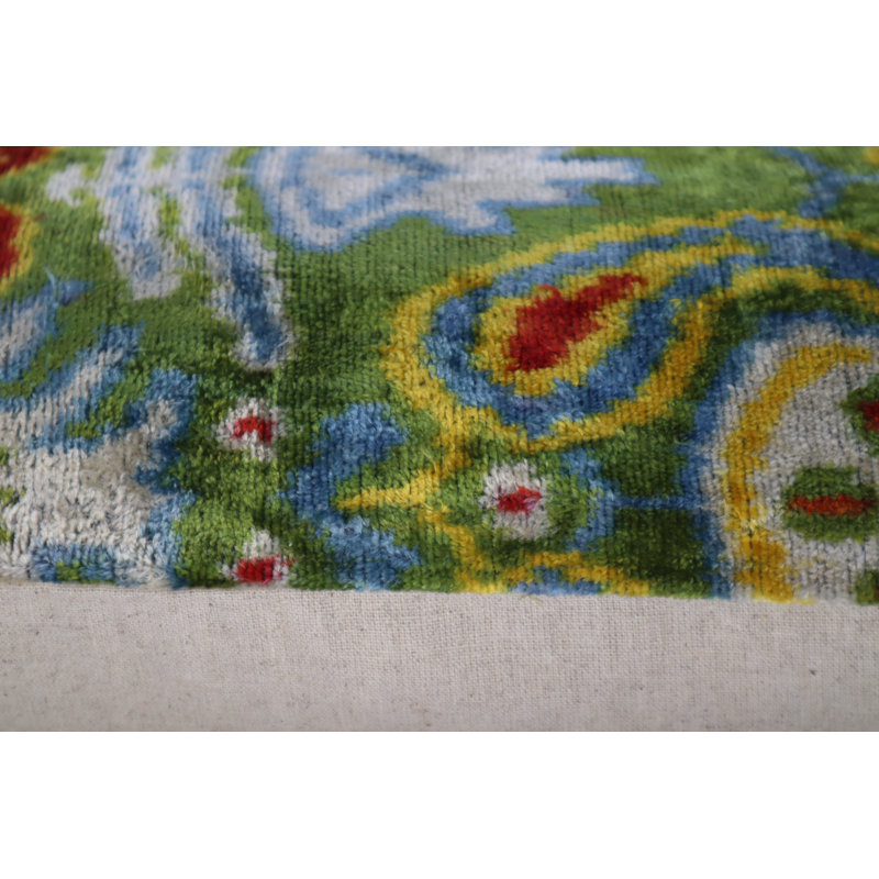 Velvet Lumbar Pillow Cover & Insert, Green/Red/Blue Paisley 1