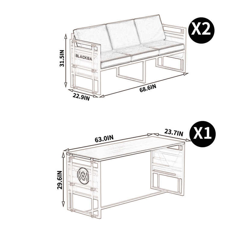 Kaete Rectangular 63.0'' L x 23.7'' W Dining Set
