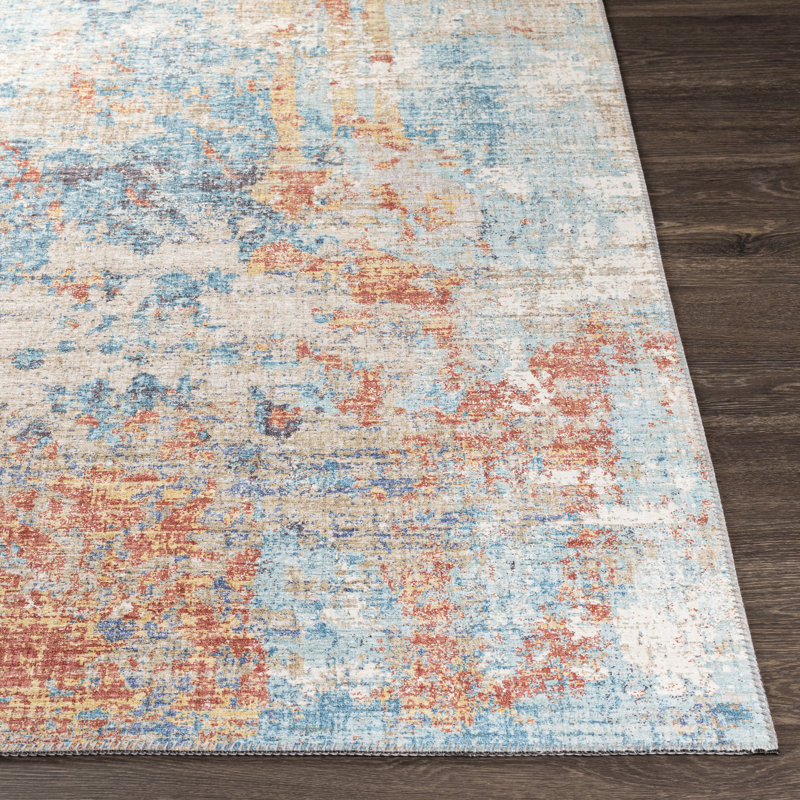 Edick Abstract Blue/Orange/Gray Area Rug, Rectangle 9' x 12'