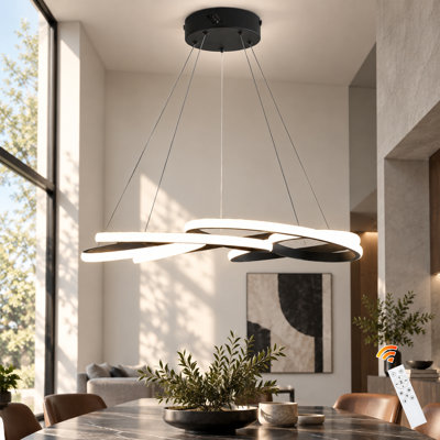 1-Light Modern Dimmable Black Led Ring Pendant Light With Remote Control