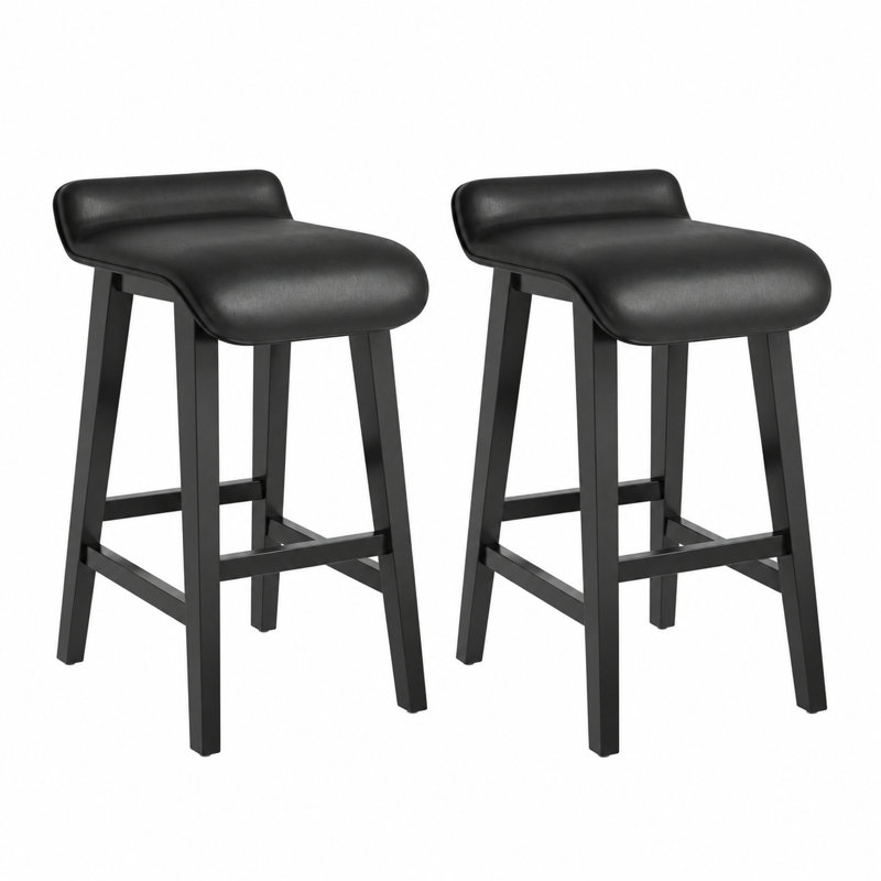 Leather Bar Chairs Set of 2/4, Bar Height Stools Counter Stools with Wood Leg & Non-Slip Feet, Vintage Island Stools for Kitchen Island Dining Room Patio