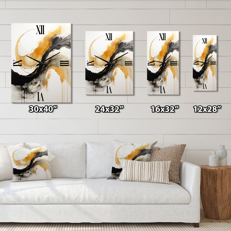 Immersion, danse, aquarelle en or et jaune - Peinture abstraite horloges murales, Petit