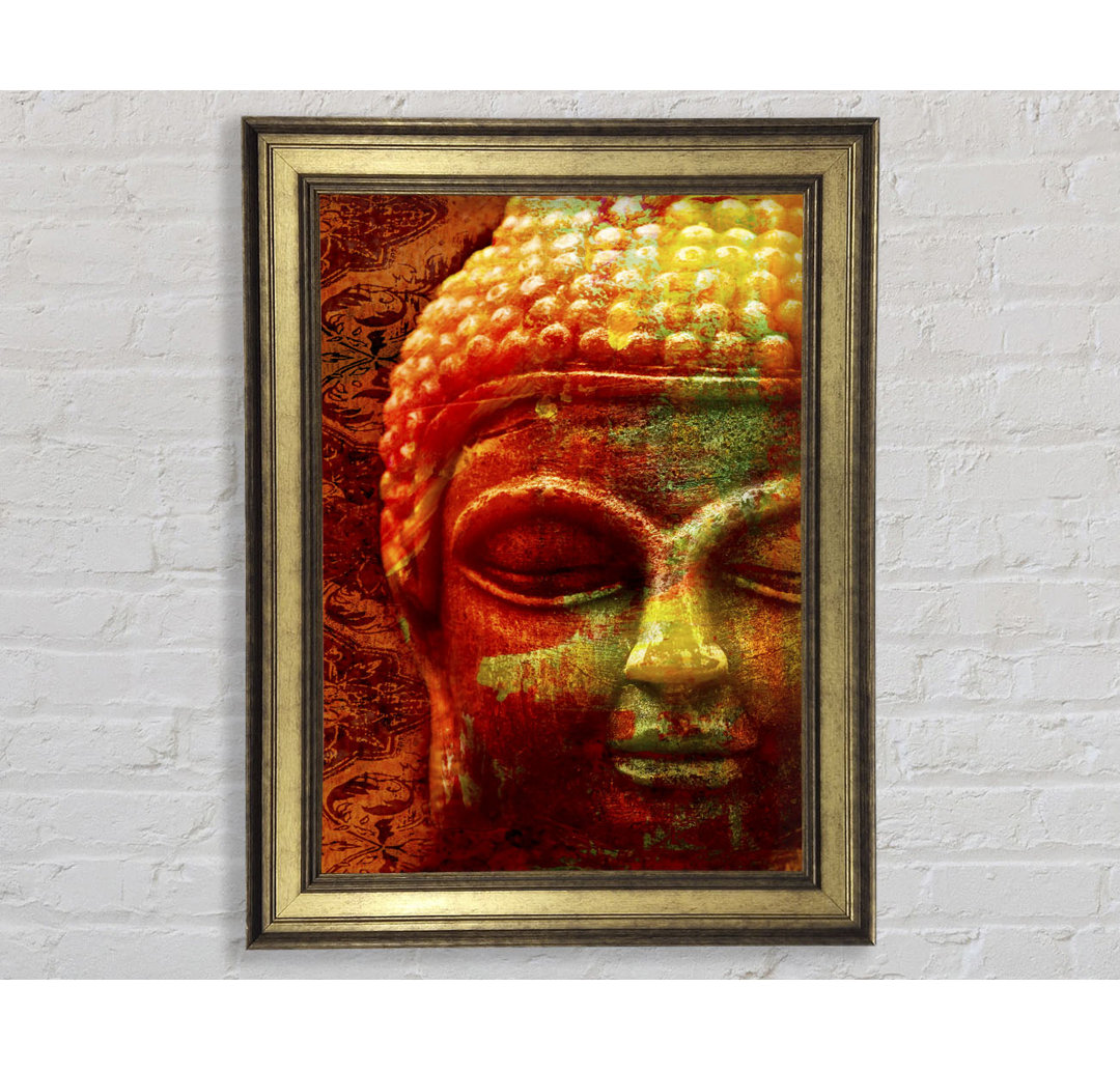 Retro Orange Gelb Buddha - Einzelner Bilderrahmen Kunstdrucke